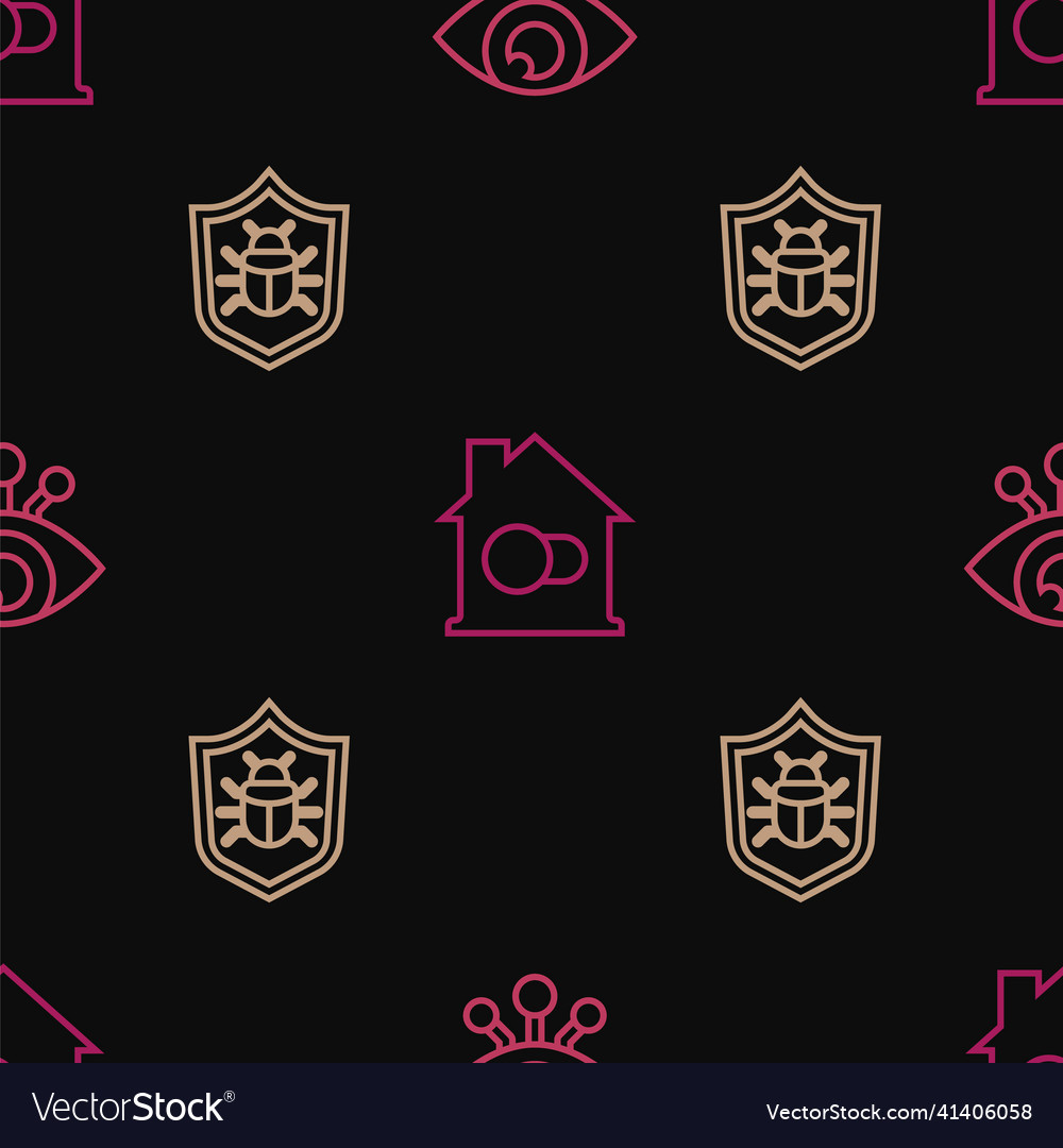 Set line eye scan system bug and smart home vector image Set line eye scan system bug and smart home