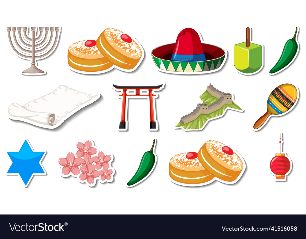 Set of different traditional objects