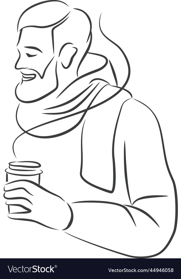 Young man drinking coffee outside