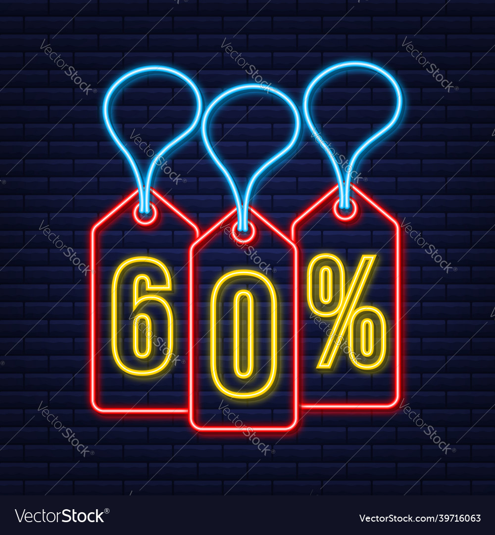 60 percent off sale discount neon tag