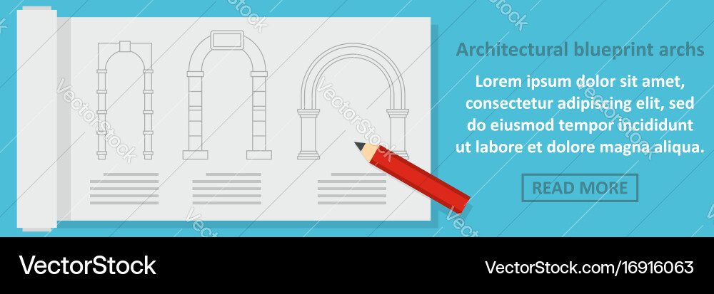 Architectural Blueprint Archs Banner Horizontal Vector Image