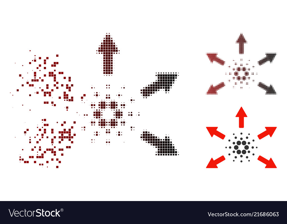Dissolving pixelated halftone cardano spend arrows vector image Dissolving pixelated halftone cardano spend arrows
