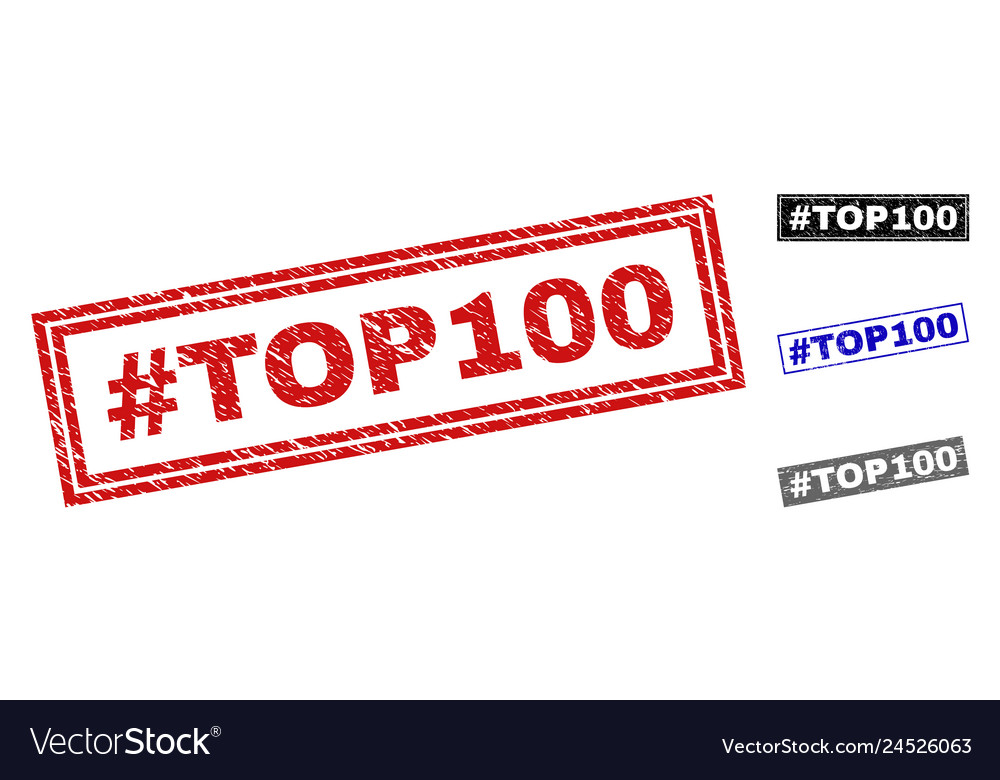 Grunge hashtag top100 textured rectangle stamps