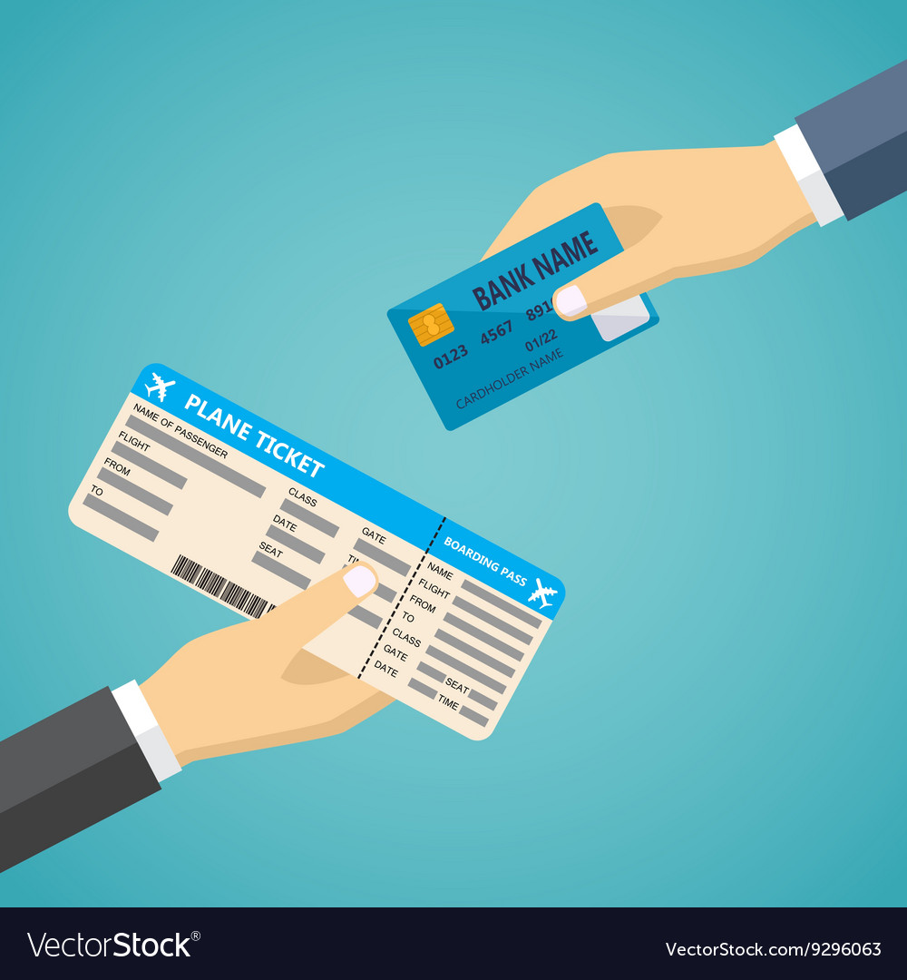 Hand with credit card and boarding pass Royalty Free Vector