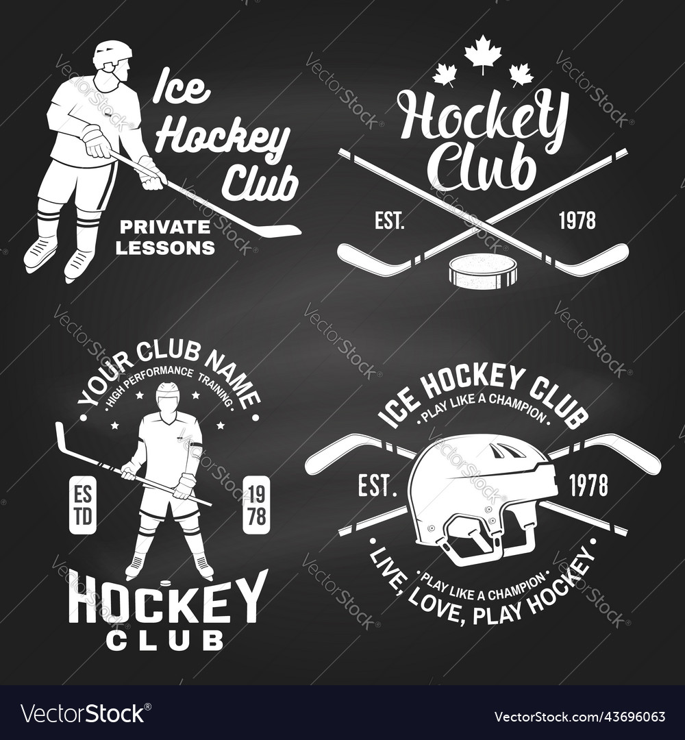 Ice Hockey Club Logo Badge Design On Chalkboard Vector Image