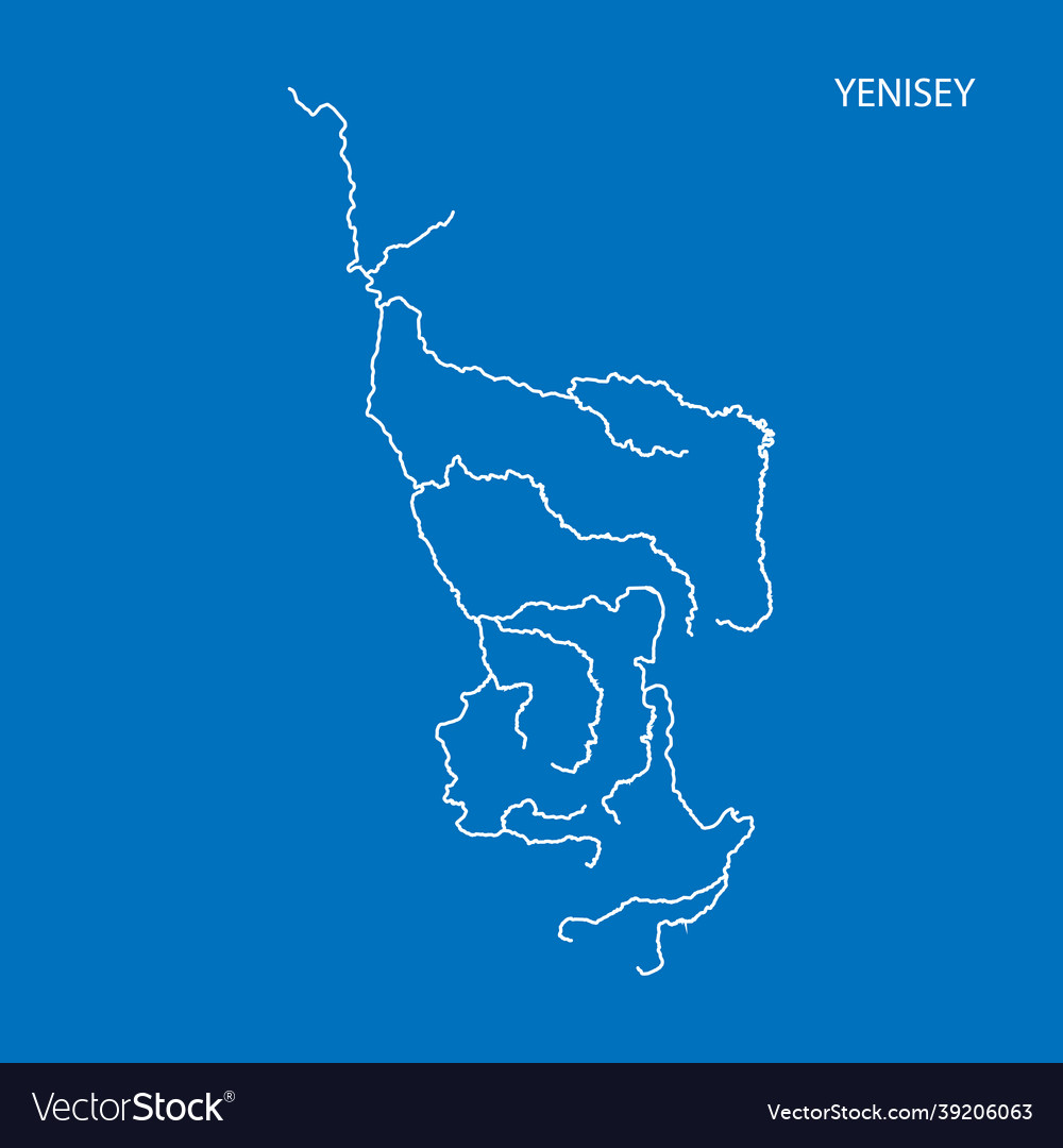 Map of yenisey river drainage basin simple thin Vector Image