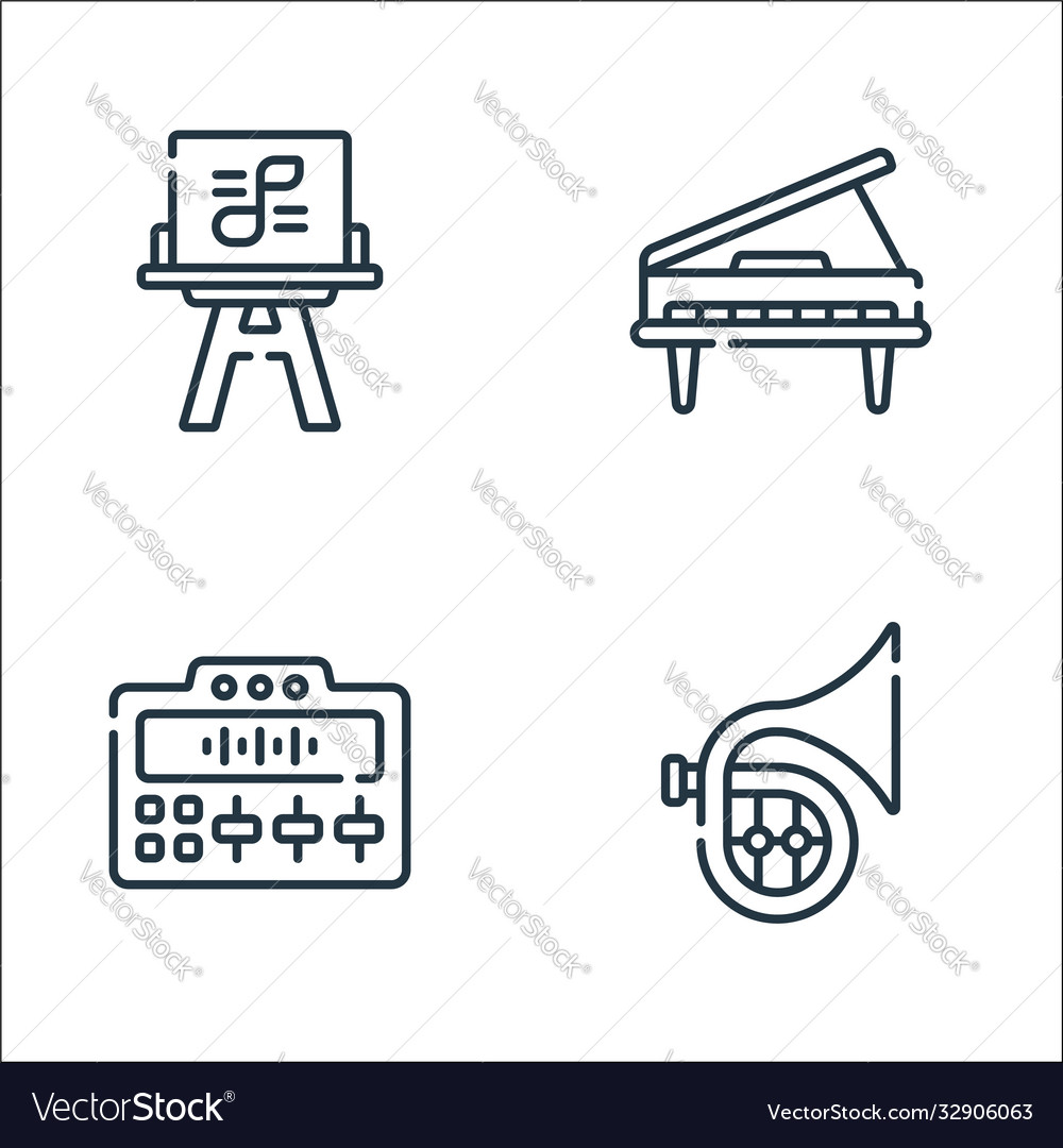 Music line icons linear set quality vector image Music line icons linear set quality
