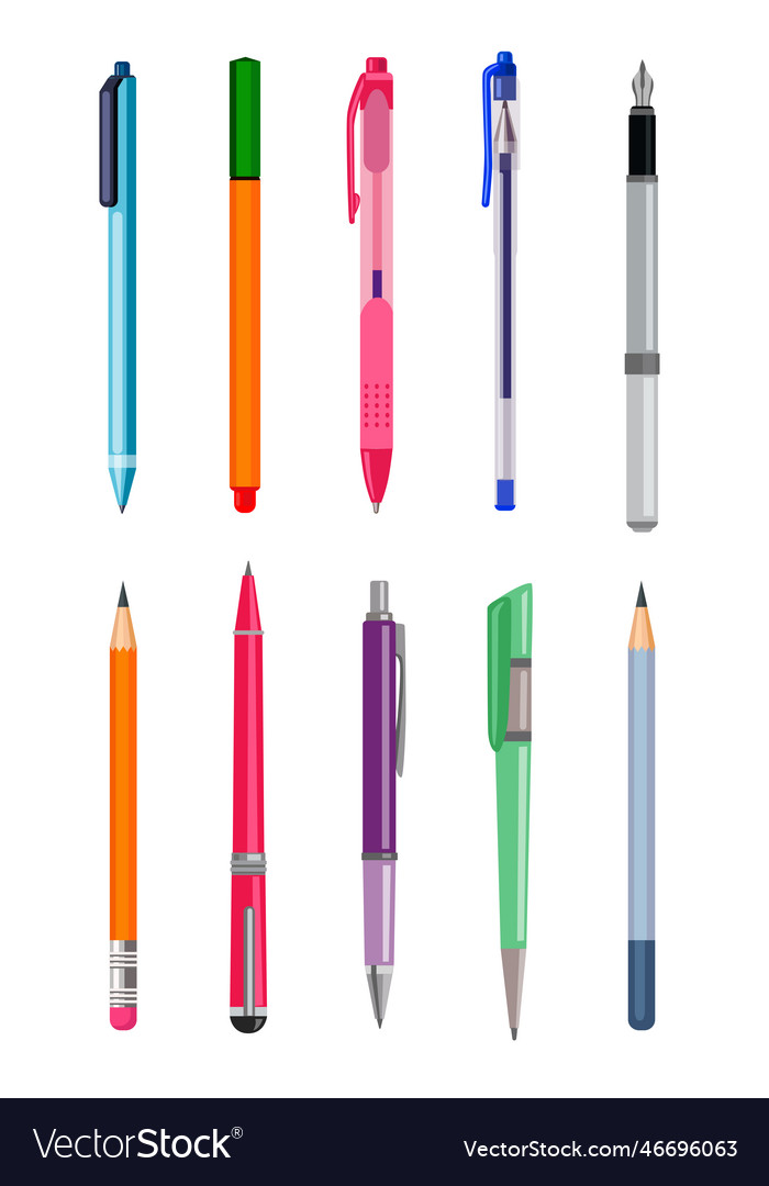 Pen and pencils cartoon set Royalty Free Vector Image