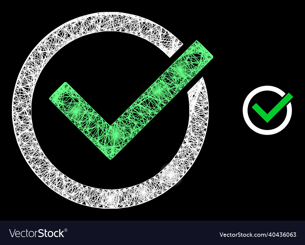 Shiny linear mesh accept tick with light spots vector image Shiny linear mesh accept tick with light spots