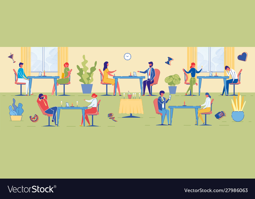 Man And Woman Using Online Dating App On Smartphone And Meeting At Table  Tiny People Blind Date Speed Dating Online Dating Service Concept Flat  Vector Modern Illustration Stock Illustration - Download Image