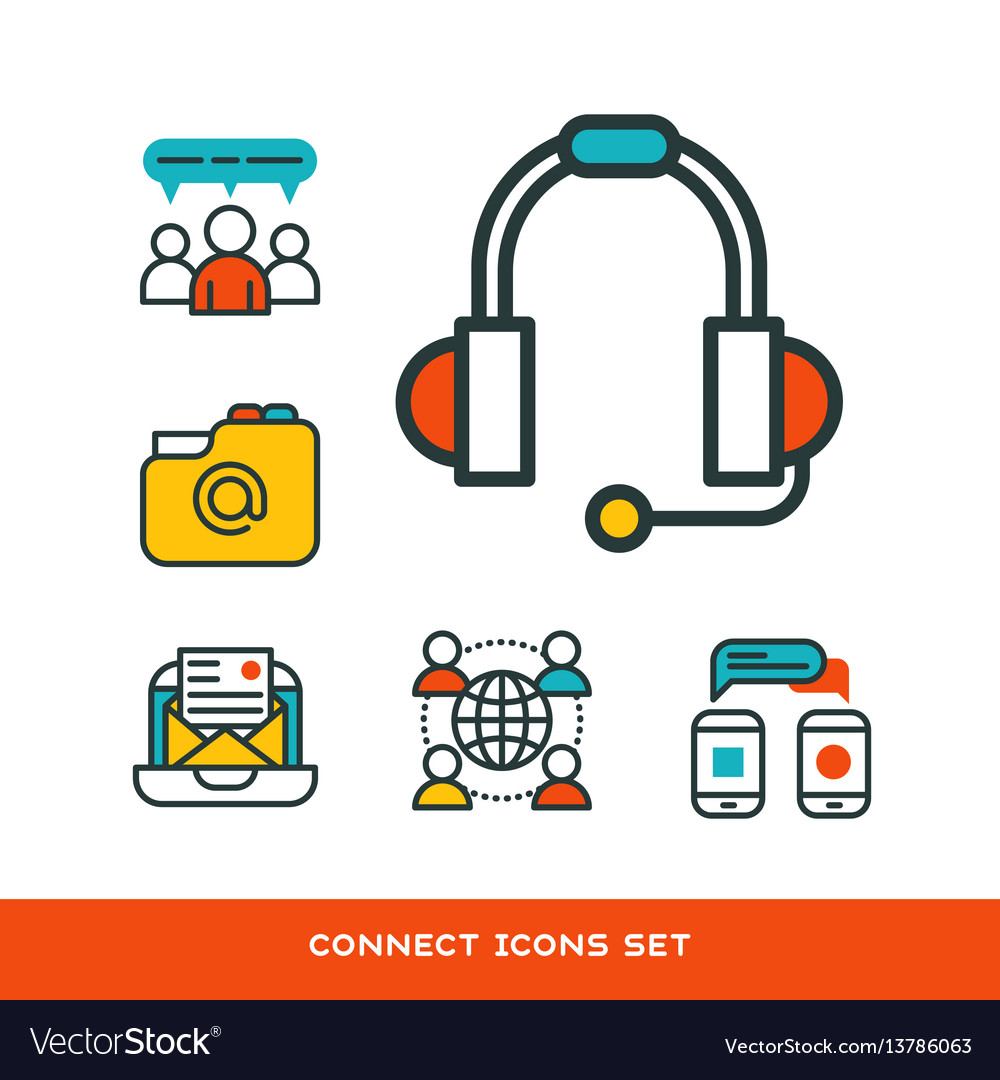 Thin lines connection icons outline set of big