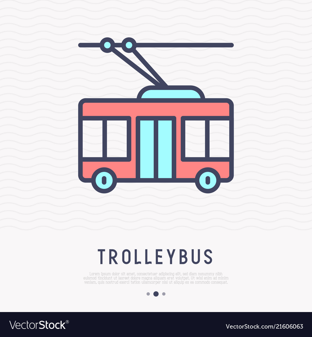 Trolleybus thin line icon side view