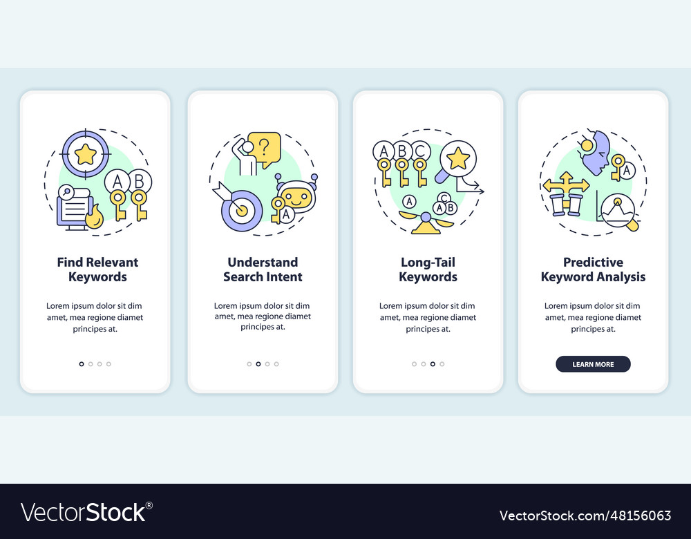 Walkthrough ai for seo with colorful linear icons Vector Image Walkthrough ai for seo with colorful linear icons
