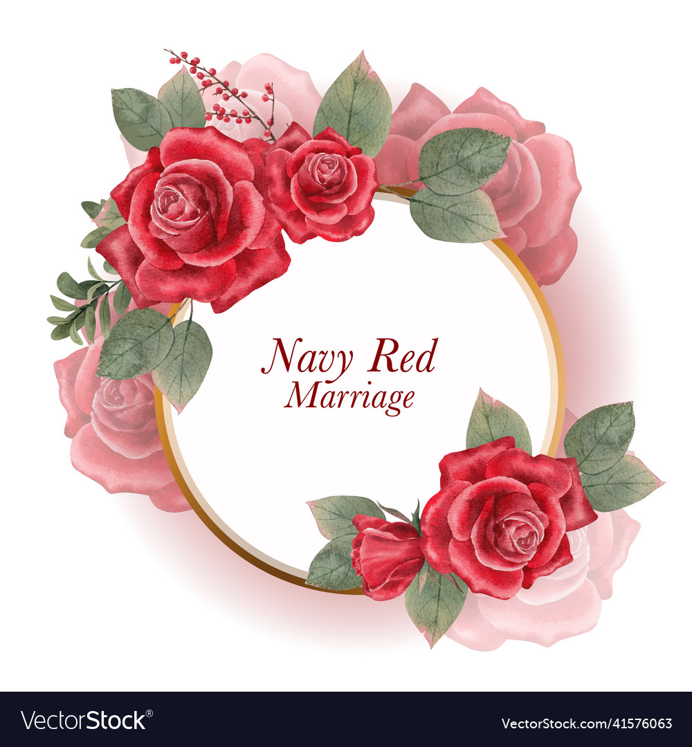 Wreath with red navy wedding conceptwatercolor