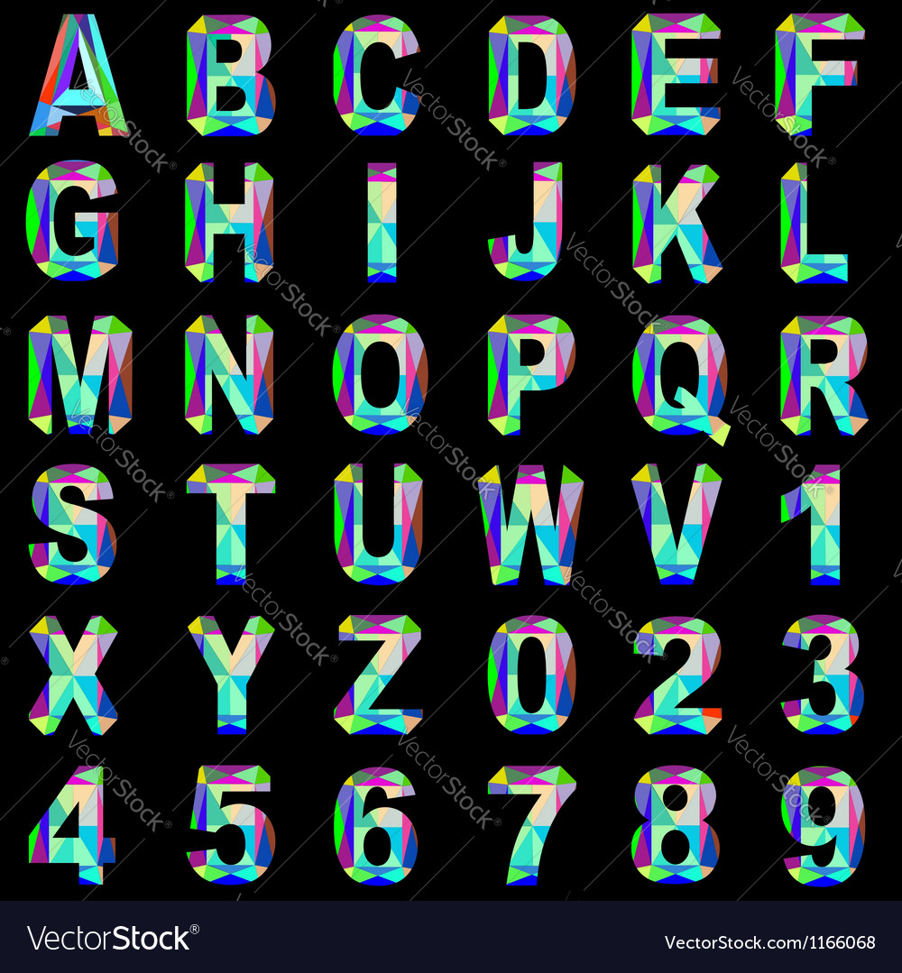 Alphabet font gem and colored glass