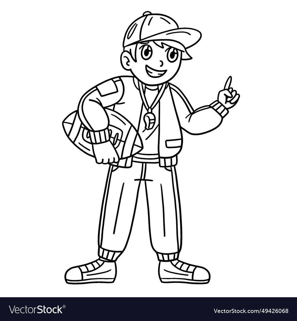 American football coach isolated coloring page Vector Image