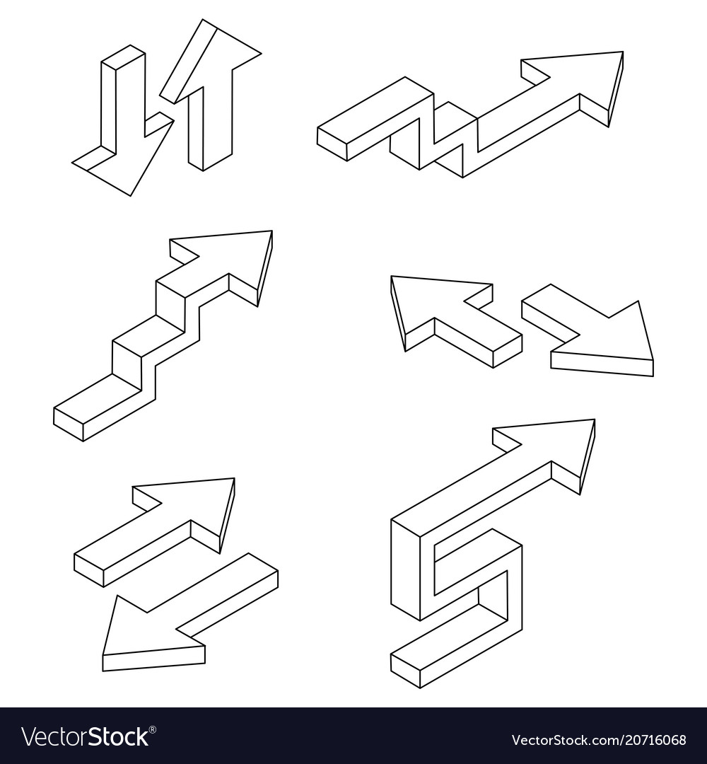 Arrows outline isometric icons