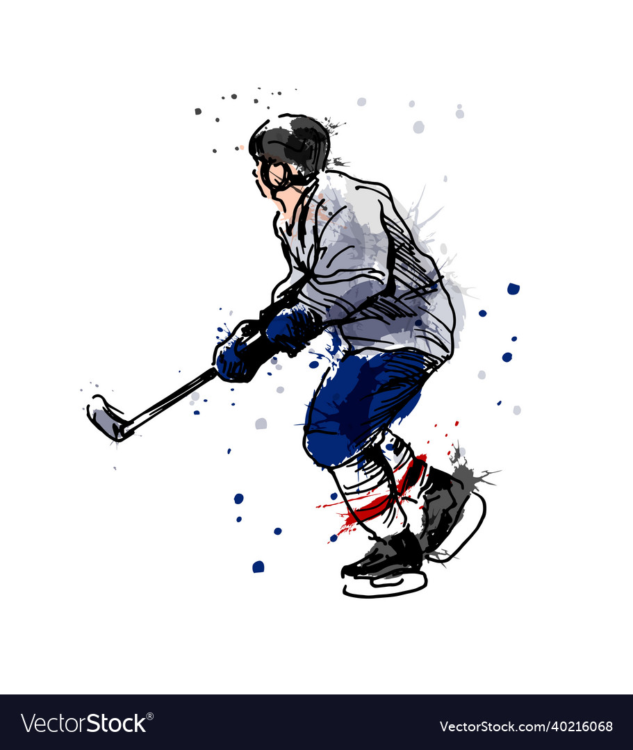 Colored Hand Sketch Of Hockey Player Royalty Free Vector