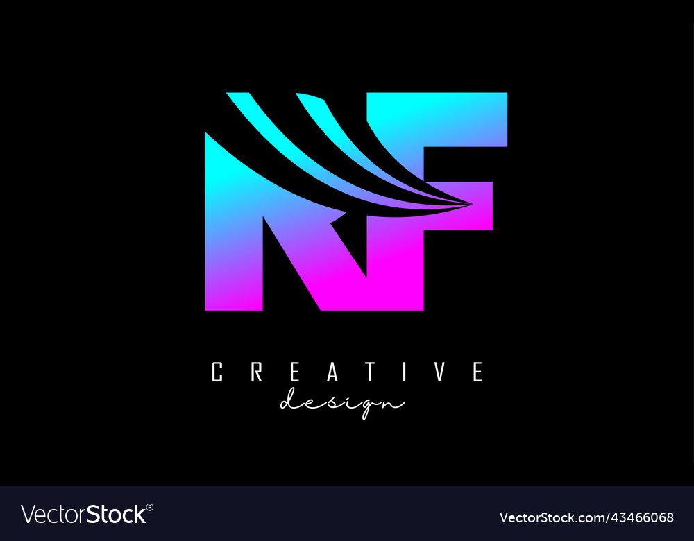 Colorful letters rf r f logo with leading lines Vector Image