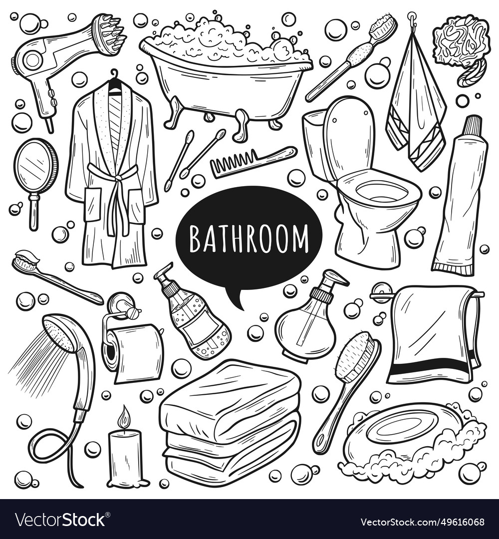 Hand drawn bathroom icons set Royalty Free Vector Image