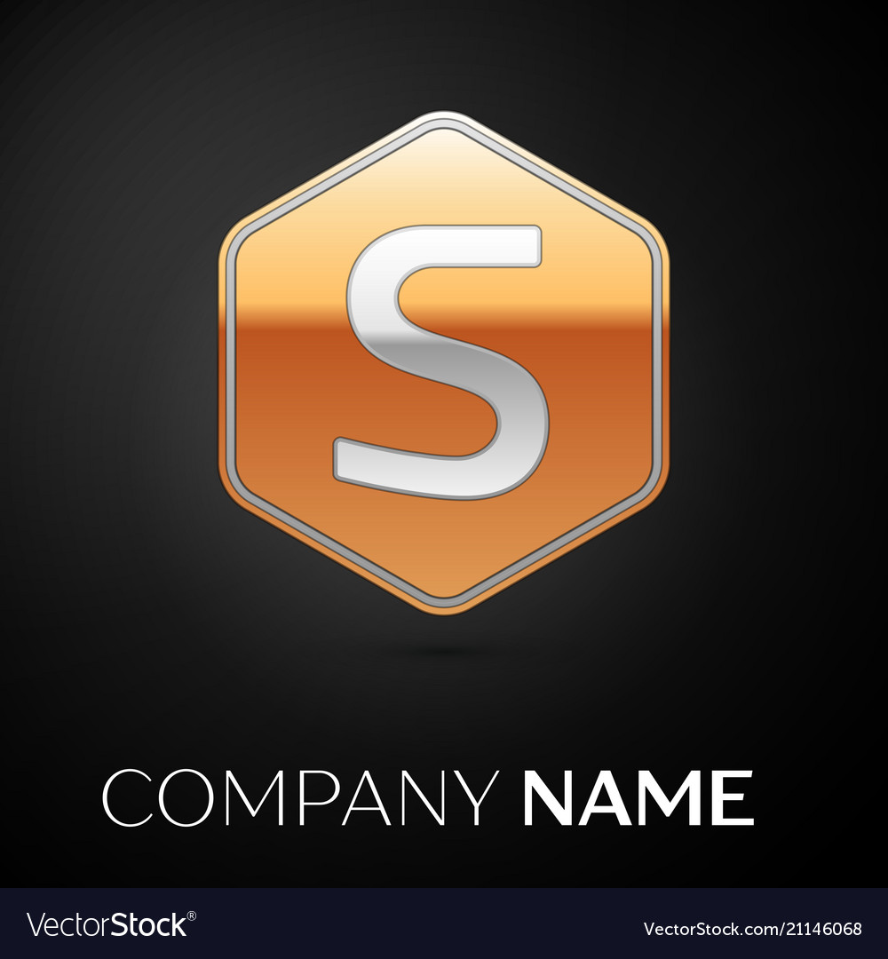 Letter s logo symbol in the golden hexagonal