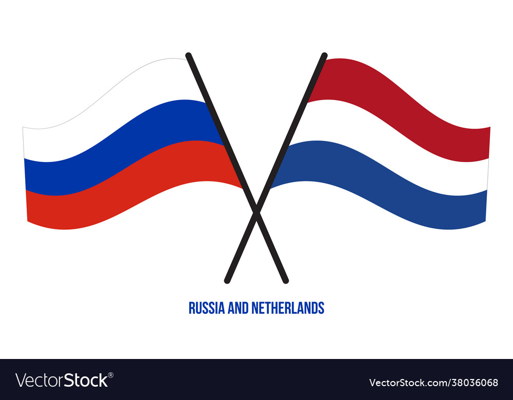 Russia and netherlands flags crossed waving