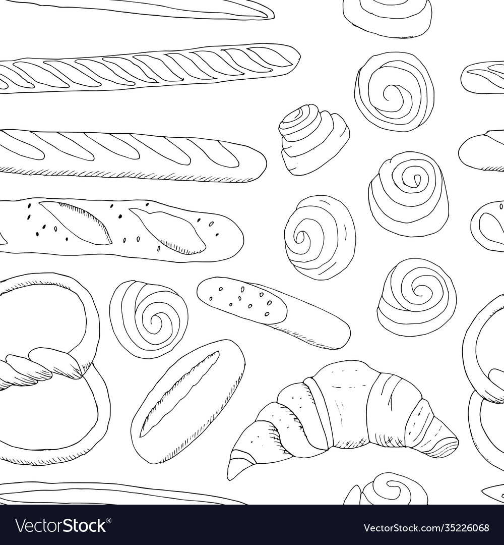 Seamless pattern with different kinds bakery