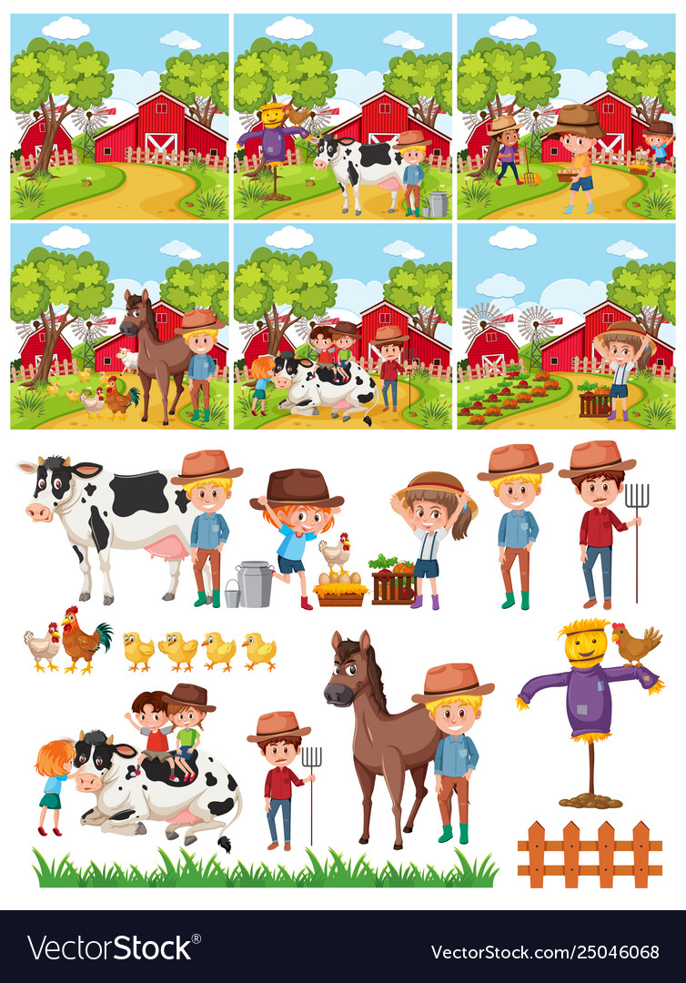 Set farmer in countryside