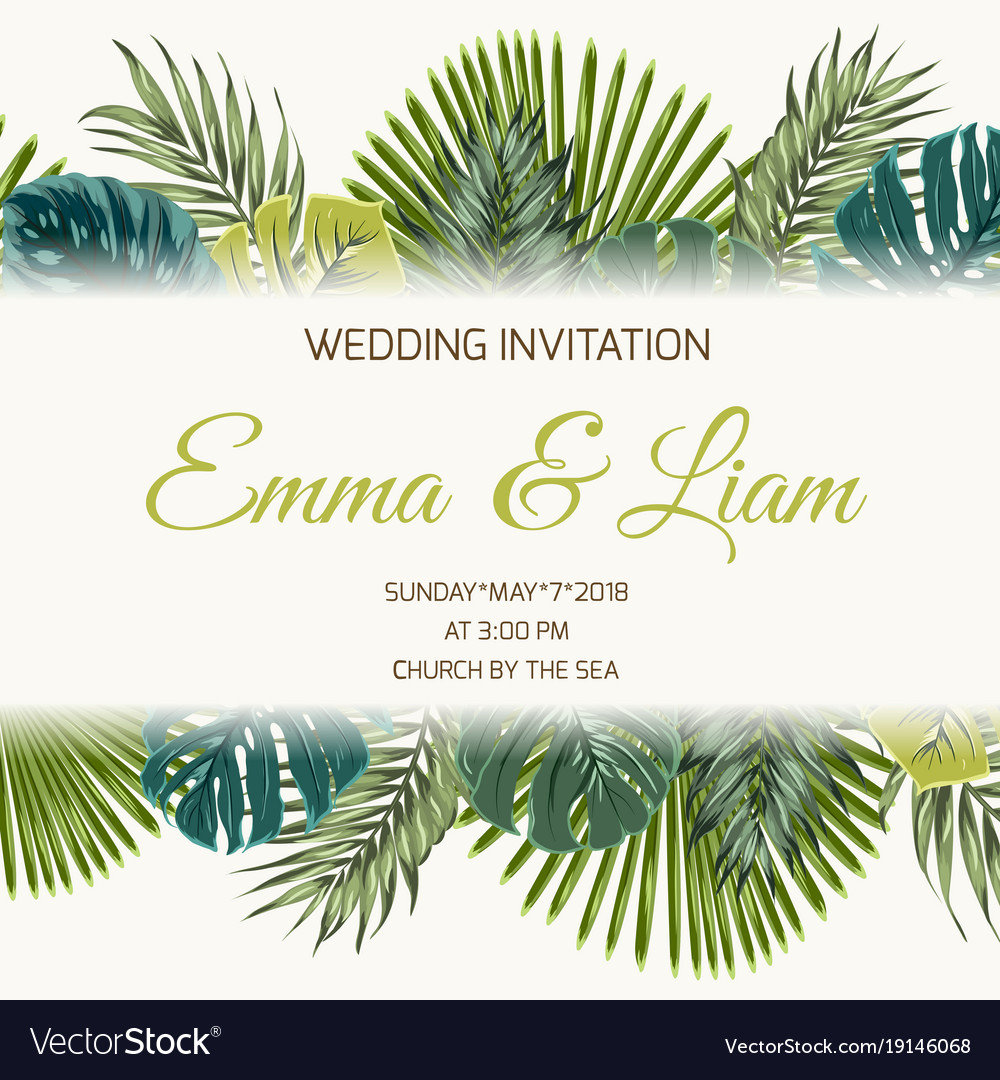 Wedding invitation tropical greenery turquoise Vector Image