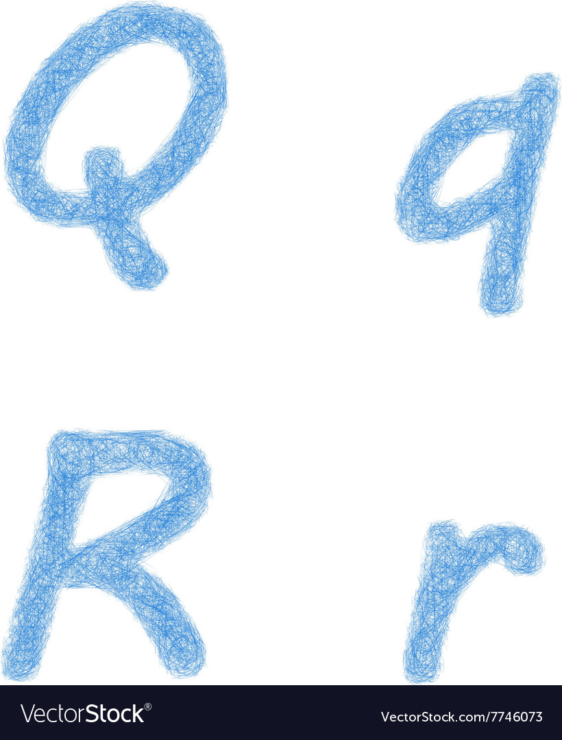 Blue sketch font set - letters q r