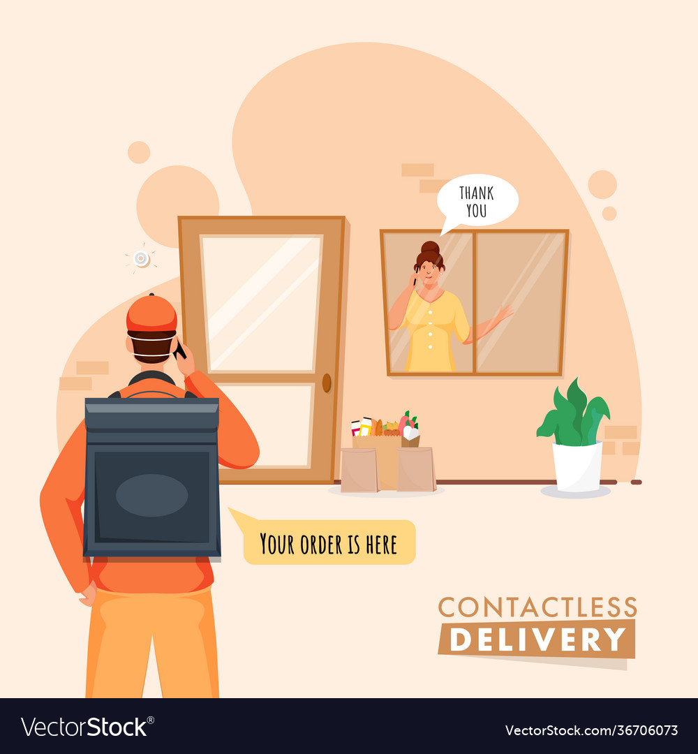 Courier boy informs you about order delivery from vector image Courier boy informs you about order delivery from