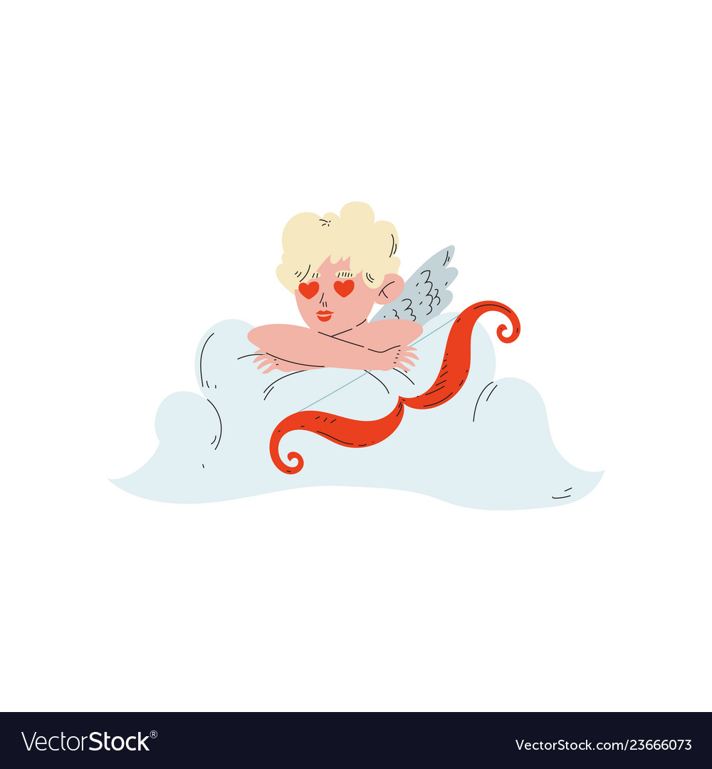 Cute funny cupid with heart shaped eyes lying on Vector Image