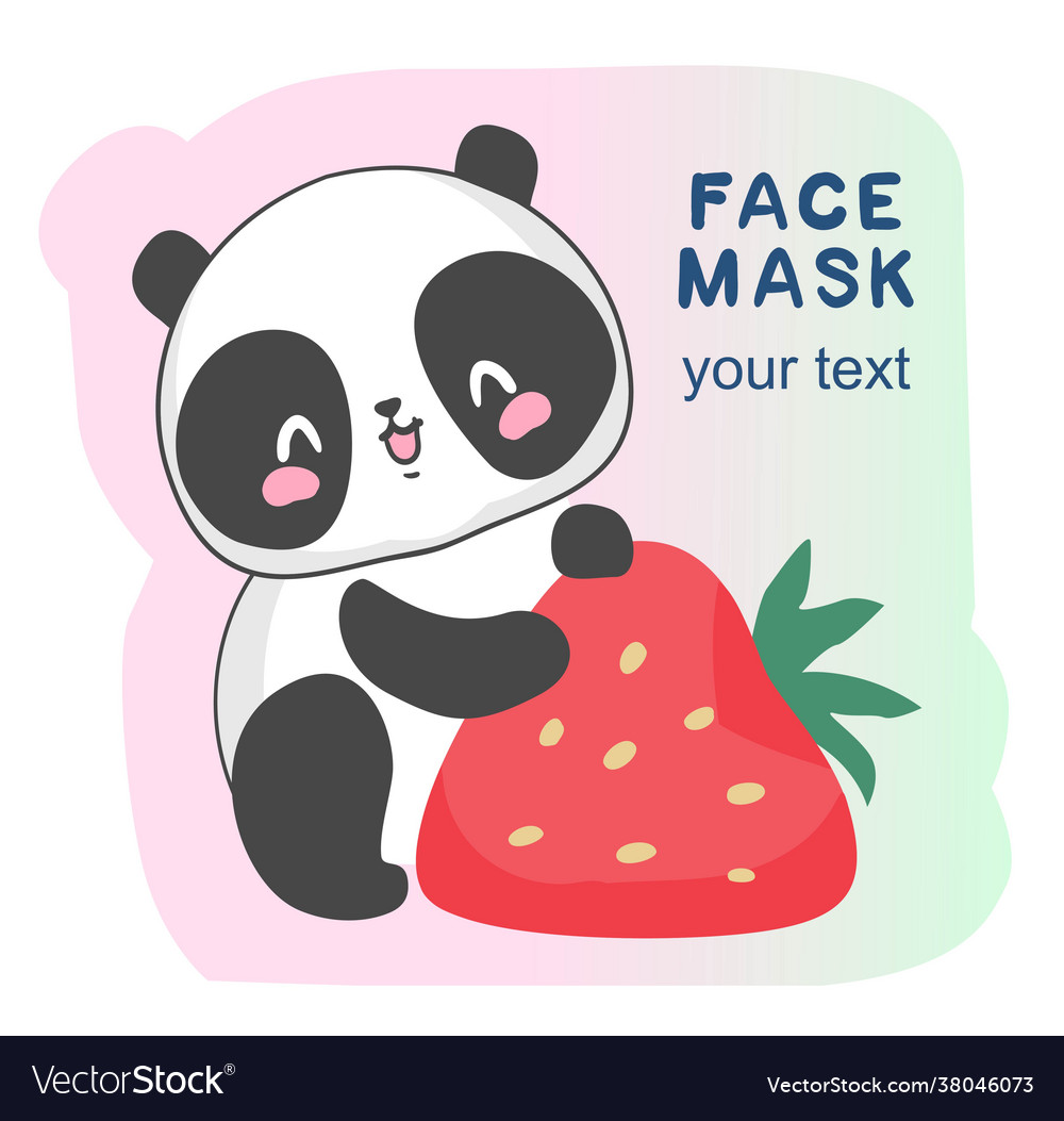 Hand drawn cute panda with strawberry