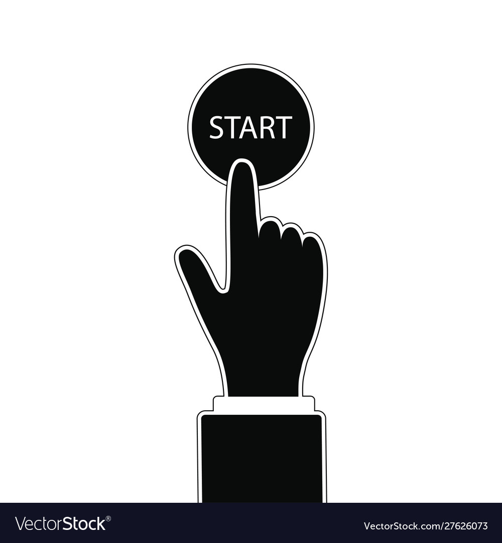 Hand push button start on white background vector image Hand push button start on white background