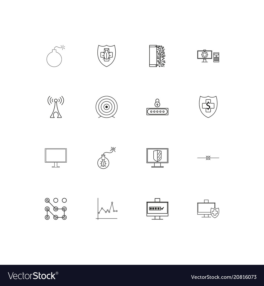 Internet security linear thin icons set outlined