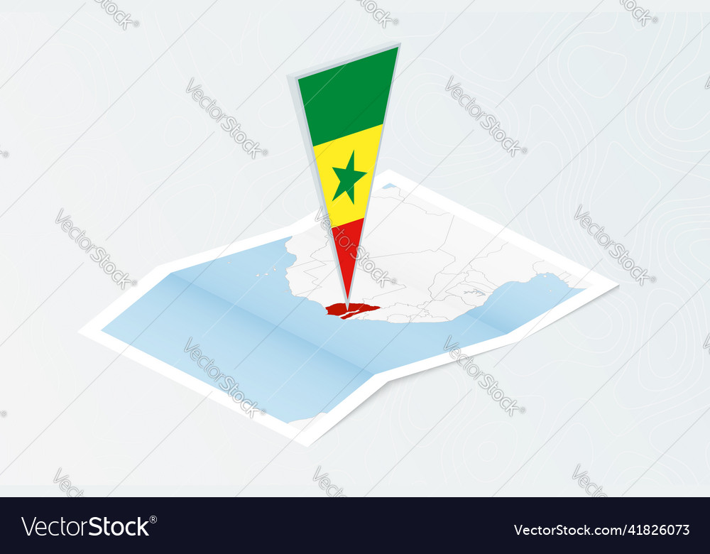 Isometric paper map of senegal with triangular vector image Isometric paper map of senegal with triangular
