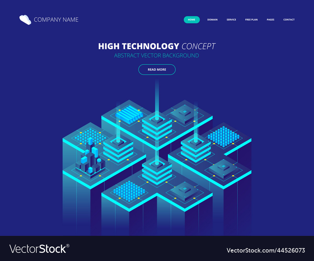 Isometric server room and big data processing