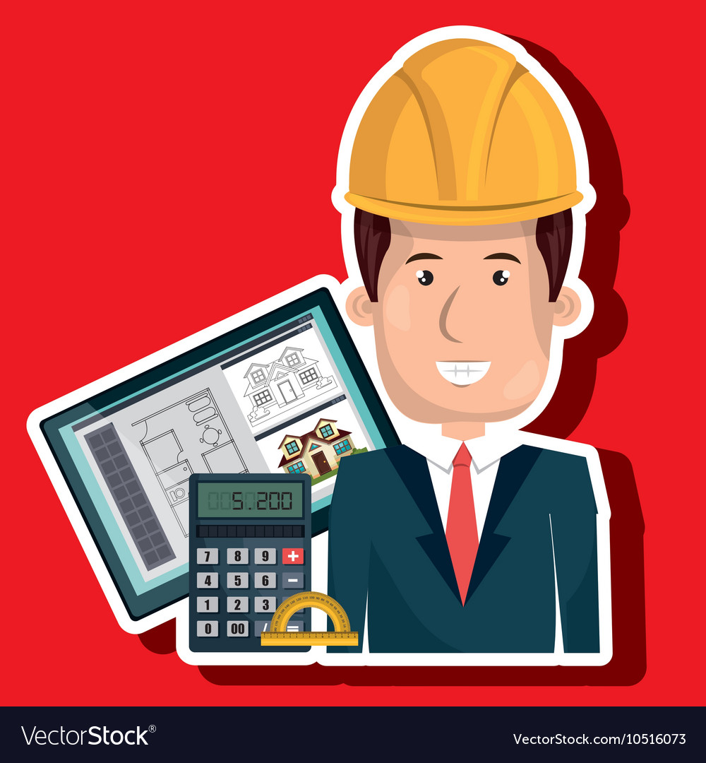Man architect protractor calculator