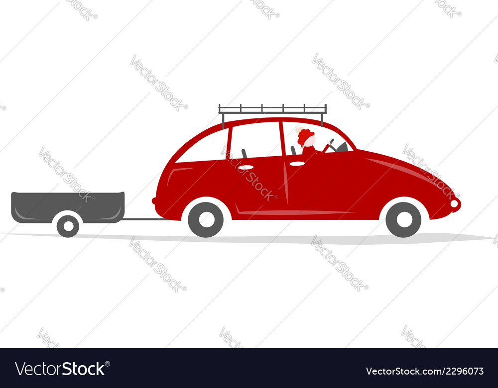 Man driving red car with boxes on the roof rack