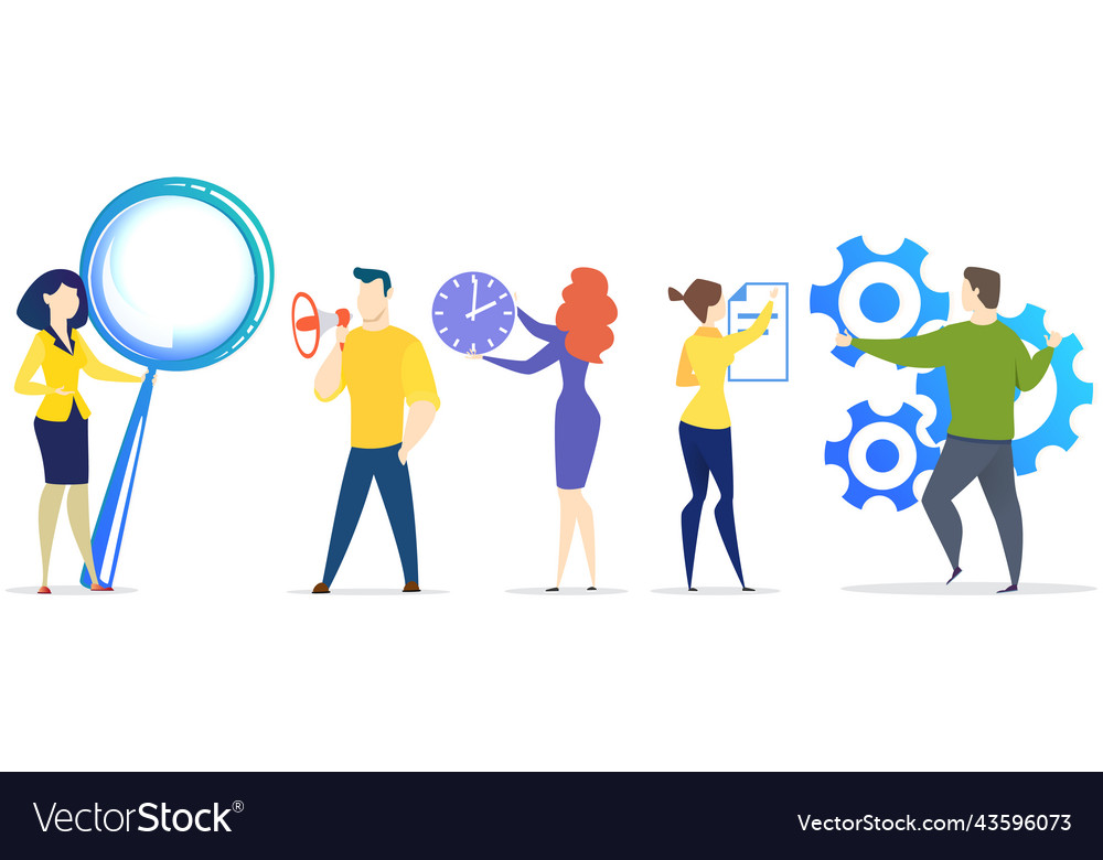 People working with development settings time vector image People working with development settings time