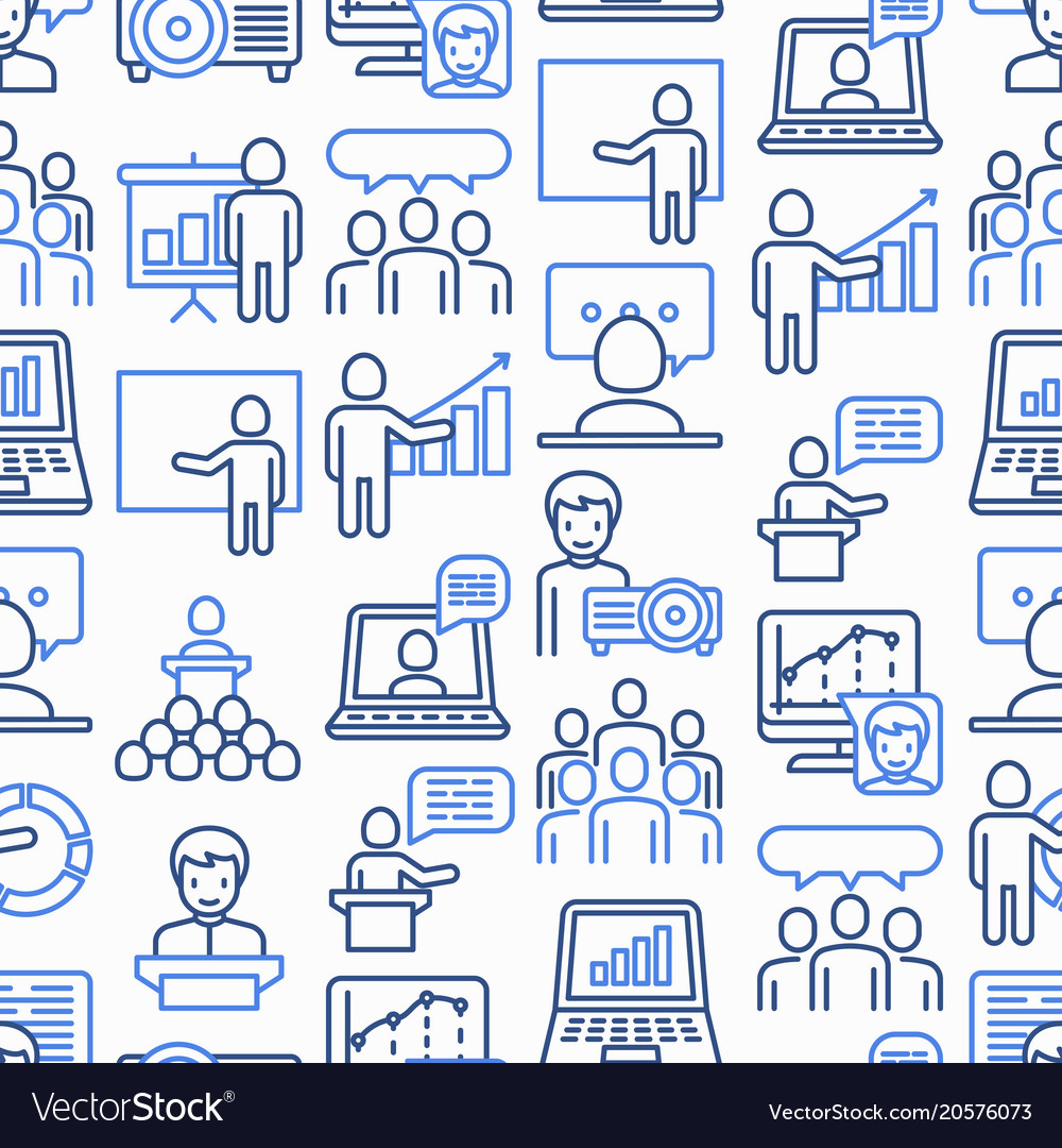 Presentation seamless pattern with thin line icons