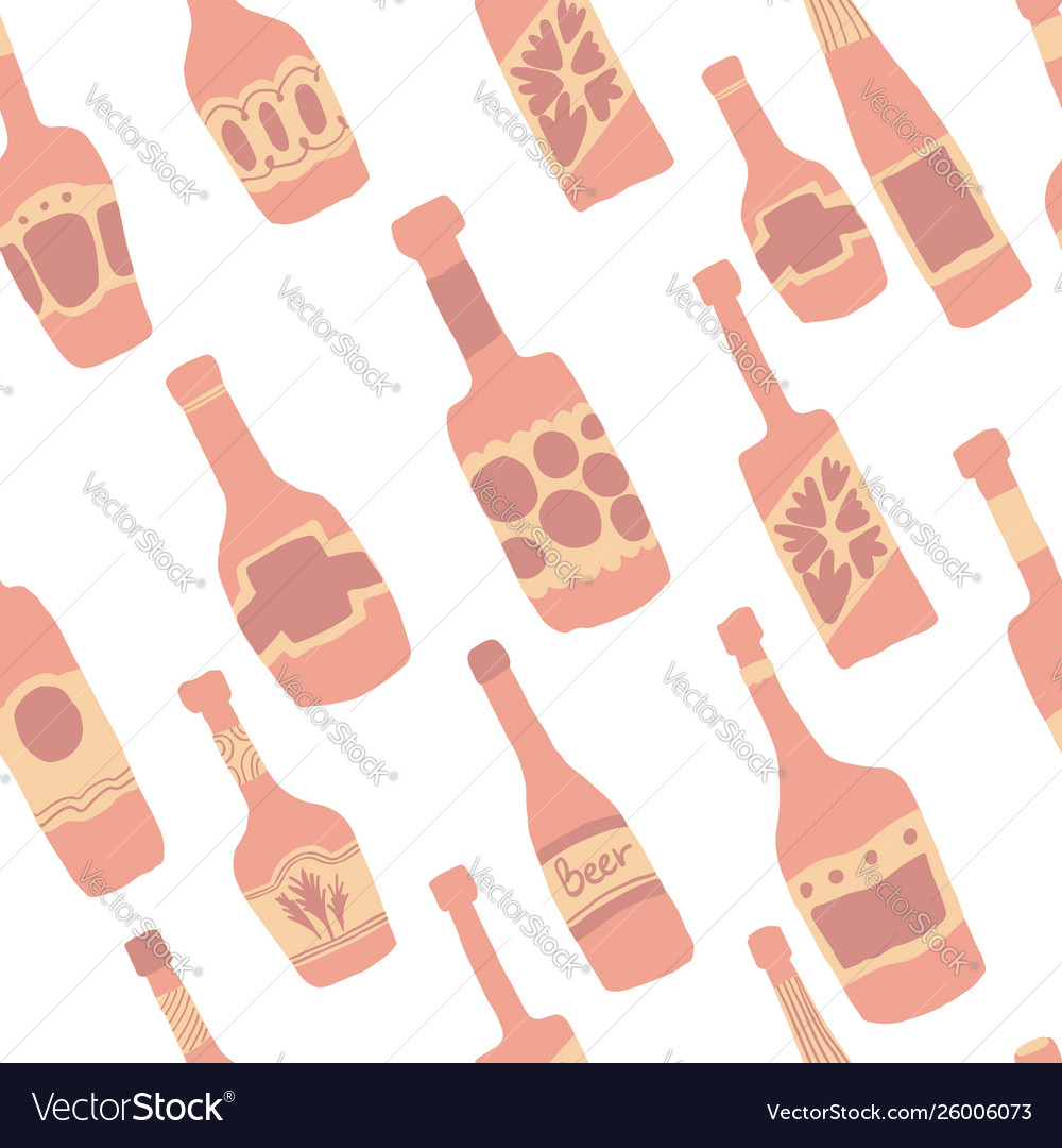 Seamless pattern background with bar bottles hand vector image Seamless pattern background with bar bottles hand