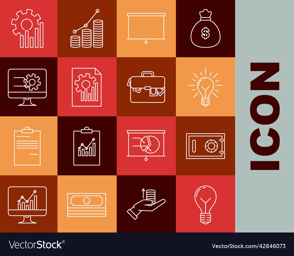 Set line light bulb with concept of idea safe vector image Set line light bulb with concept of idea safe