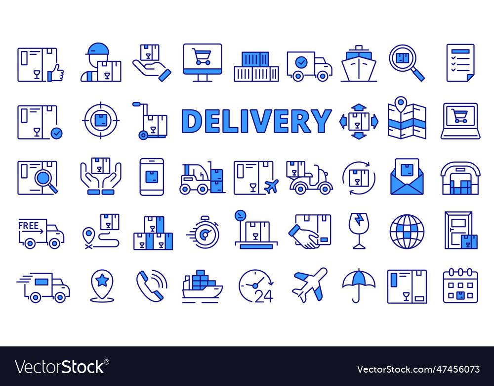 Set of delivery logistic system icons in line vector image Set of delivery logistic system icons in line