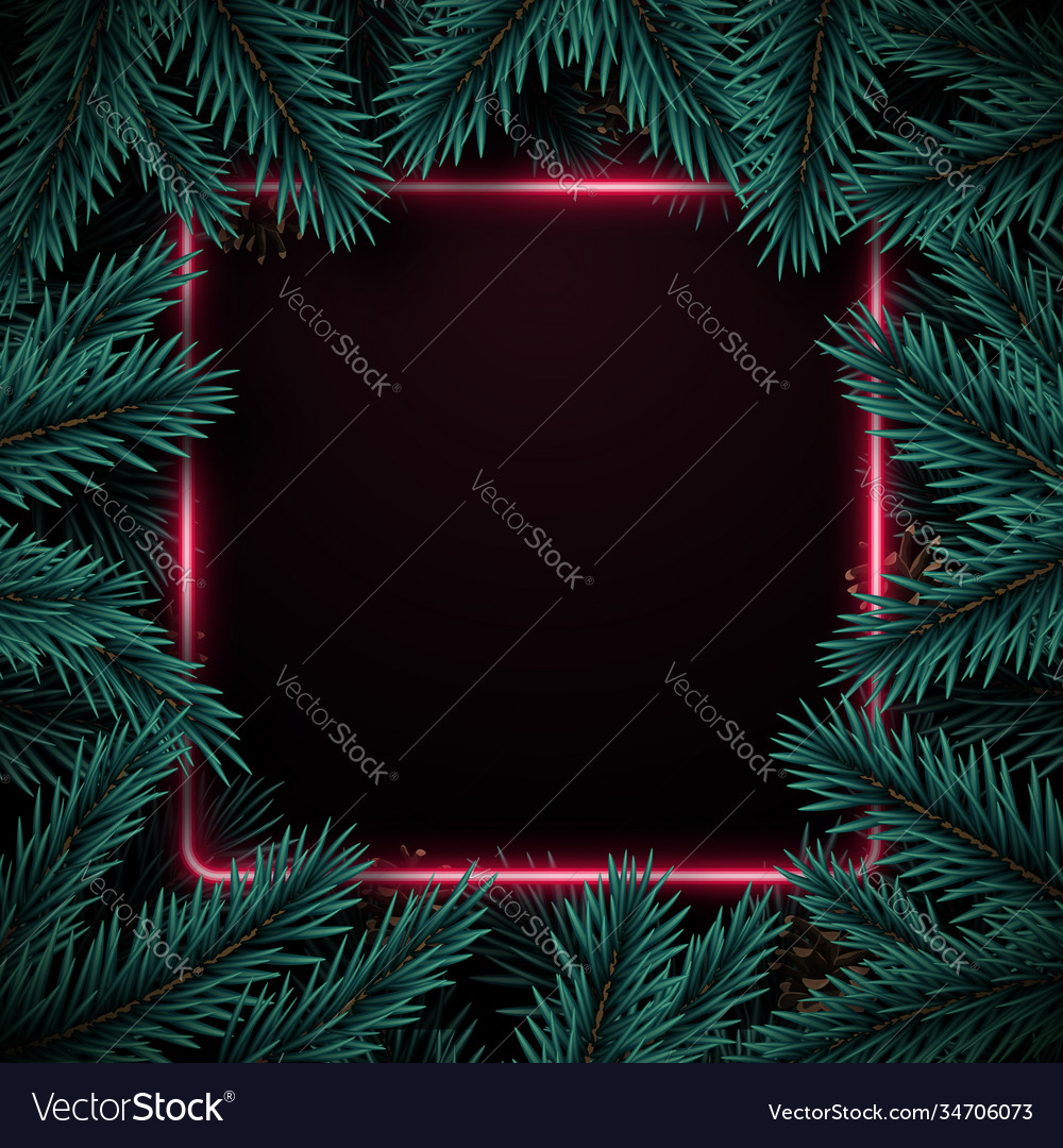 Winter background with realistic fir tree frame