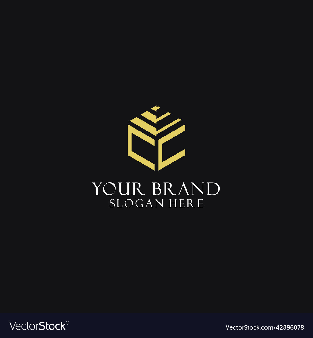 Cc initial monogram with hexagon shape logo Vector Image Cc initial monogram with hexagon shape logo