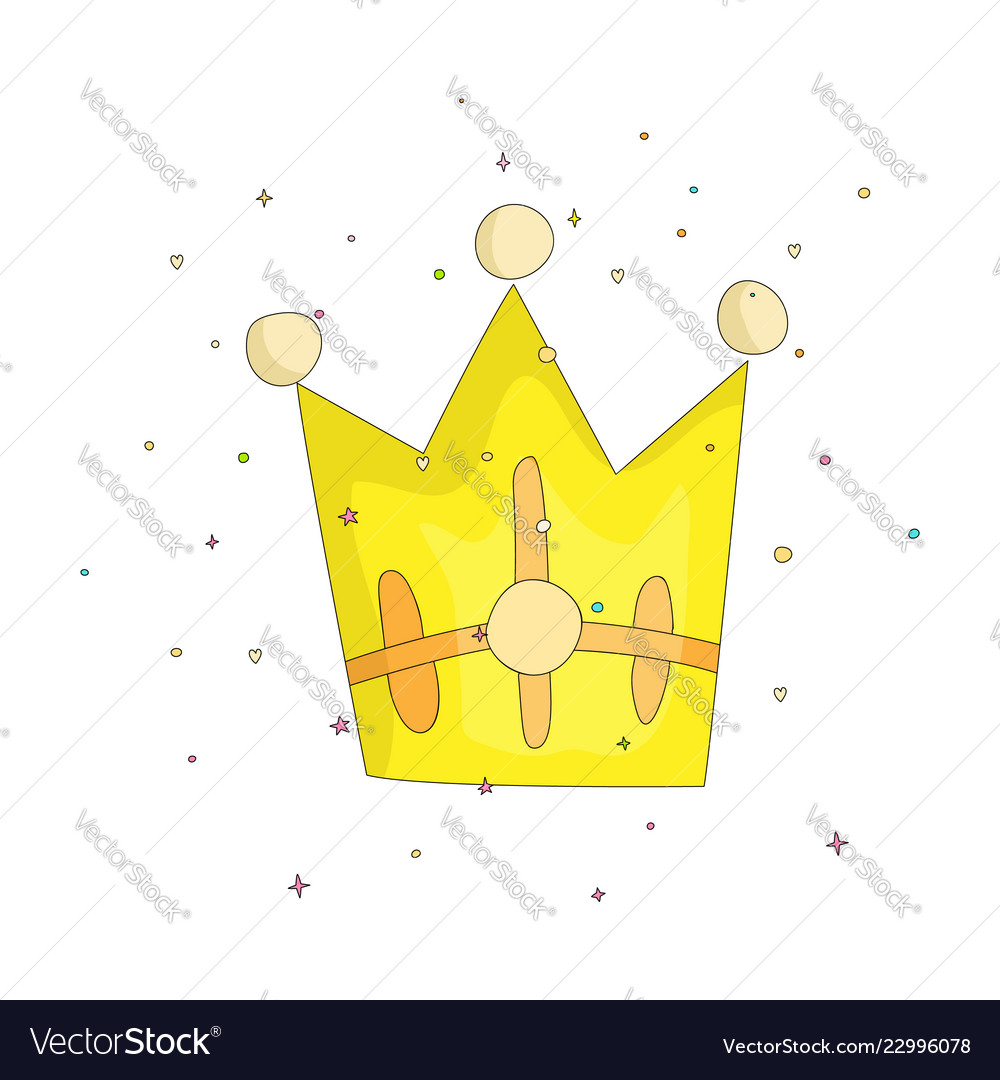 Cute yellow crown with gems cartoon icon fun