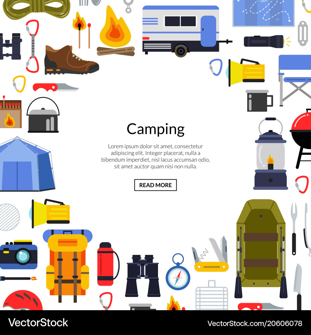 Flat style camping elements background Royalty Free Vector