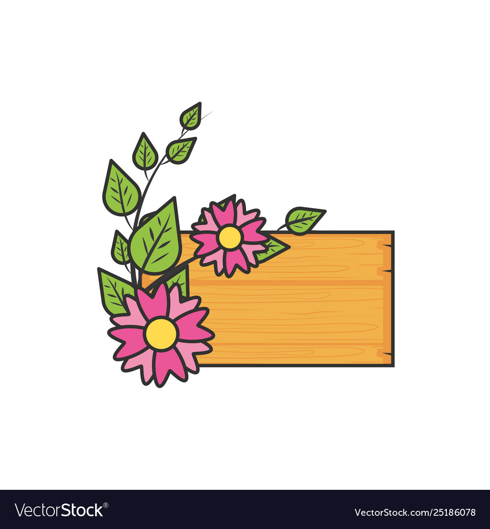 Label wooden with flowers naturals and leafs