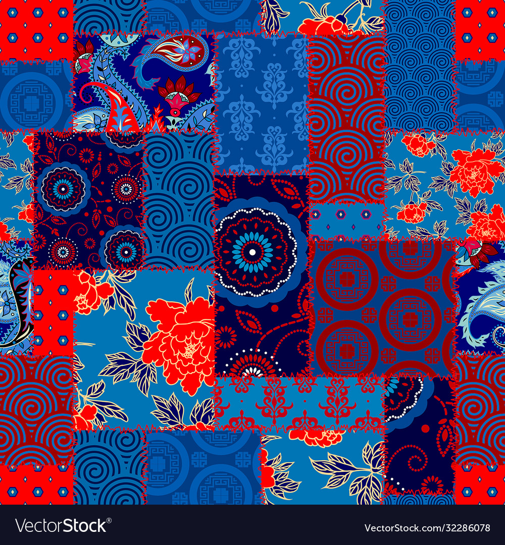 Patchwork textile pattern seamless quilting vector image Patchwork textile pattern seamless quilting